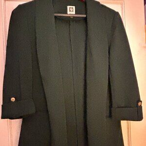 Anne Klein Open Front 3/4 Sleeve Shawl Collar Deep Forest Green Blazer - Size M